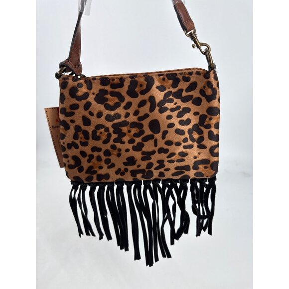 Justin Womens Convertible Bag Purse Leopard Print Fringe New Western - Picture 2 of 7